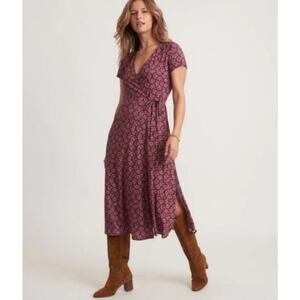 Marine Layer Emlyn Midi Wrap Dress Womens Small Purple V Neck Short Sleeve